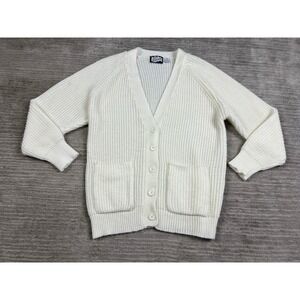 Extra Editions Cardigan Womens 18/38 Cream Shaker Button Front V-Neck Pockets